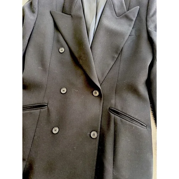 Vintage 80s Norma Kamali Blazer Long Jacket Flared Hem Mini Dress Black 10 8 - Picture 2 of 4